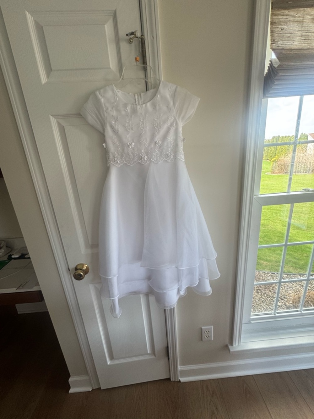 Bonnie Jean White Layered Embroidered Flower Girl Dress